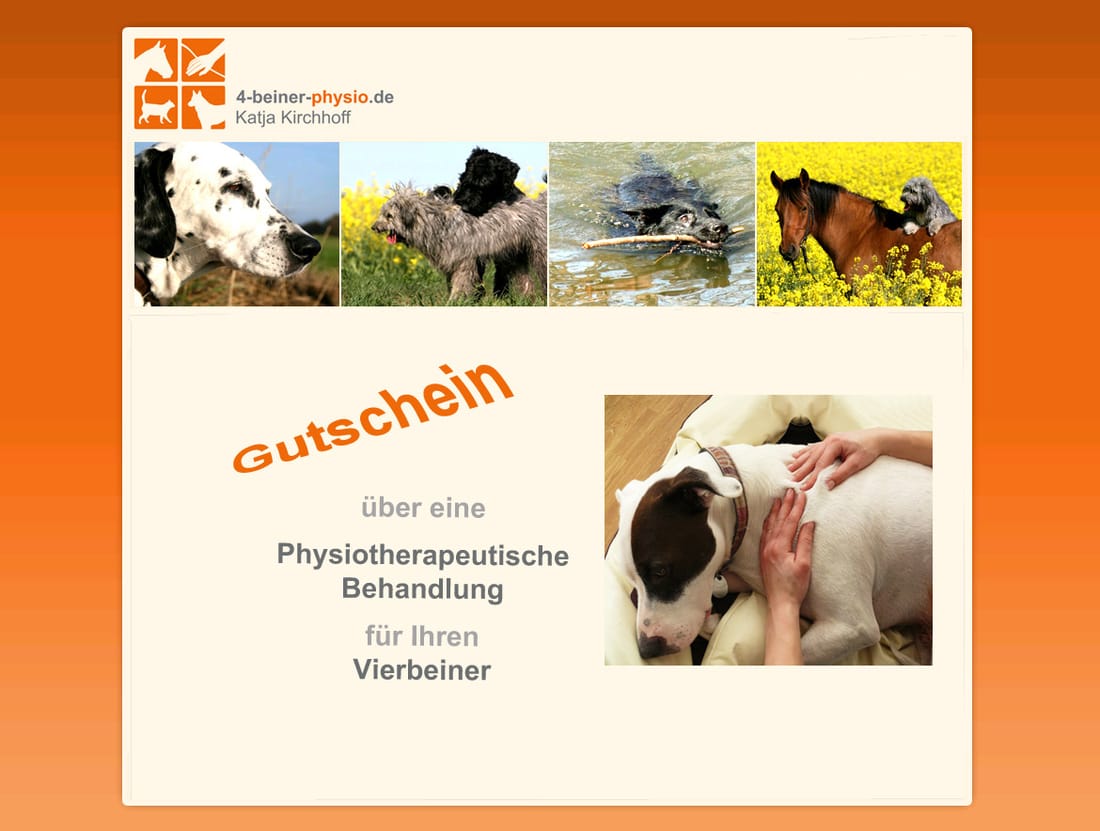 Gutschein über eine physiotherapeutische Behandlung für einen Vierbeiner