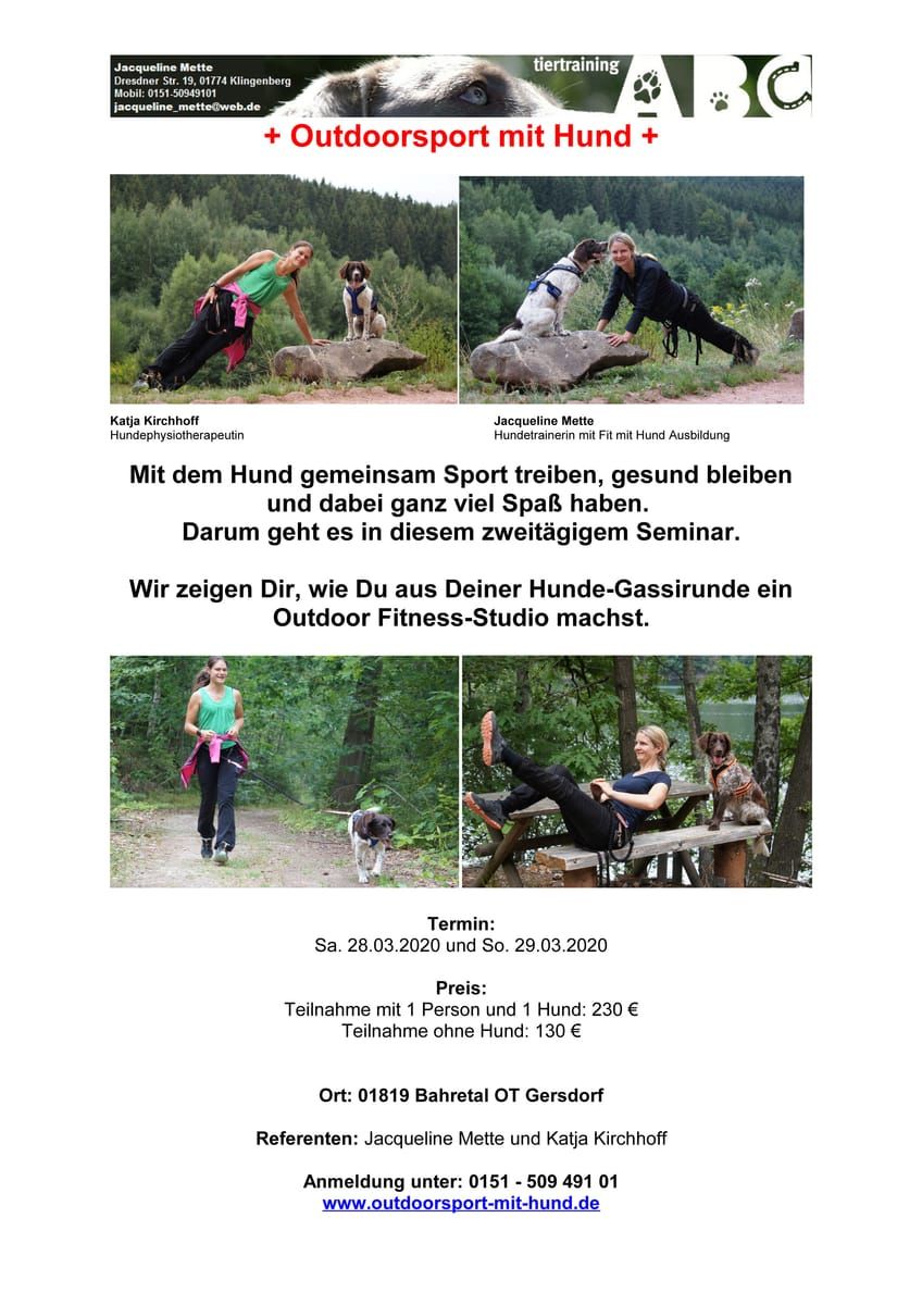 Flyer zum Seminar „Outdoorsport mit Hund“